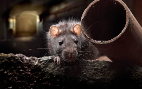 a rat next to a pipe